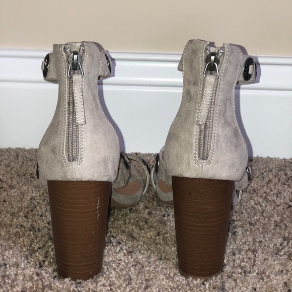 Light gray/ lilac,suede, strappy heels with studs! - Picture 3 of 3